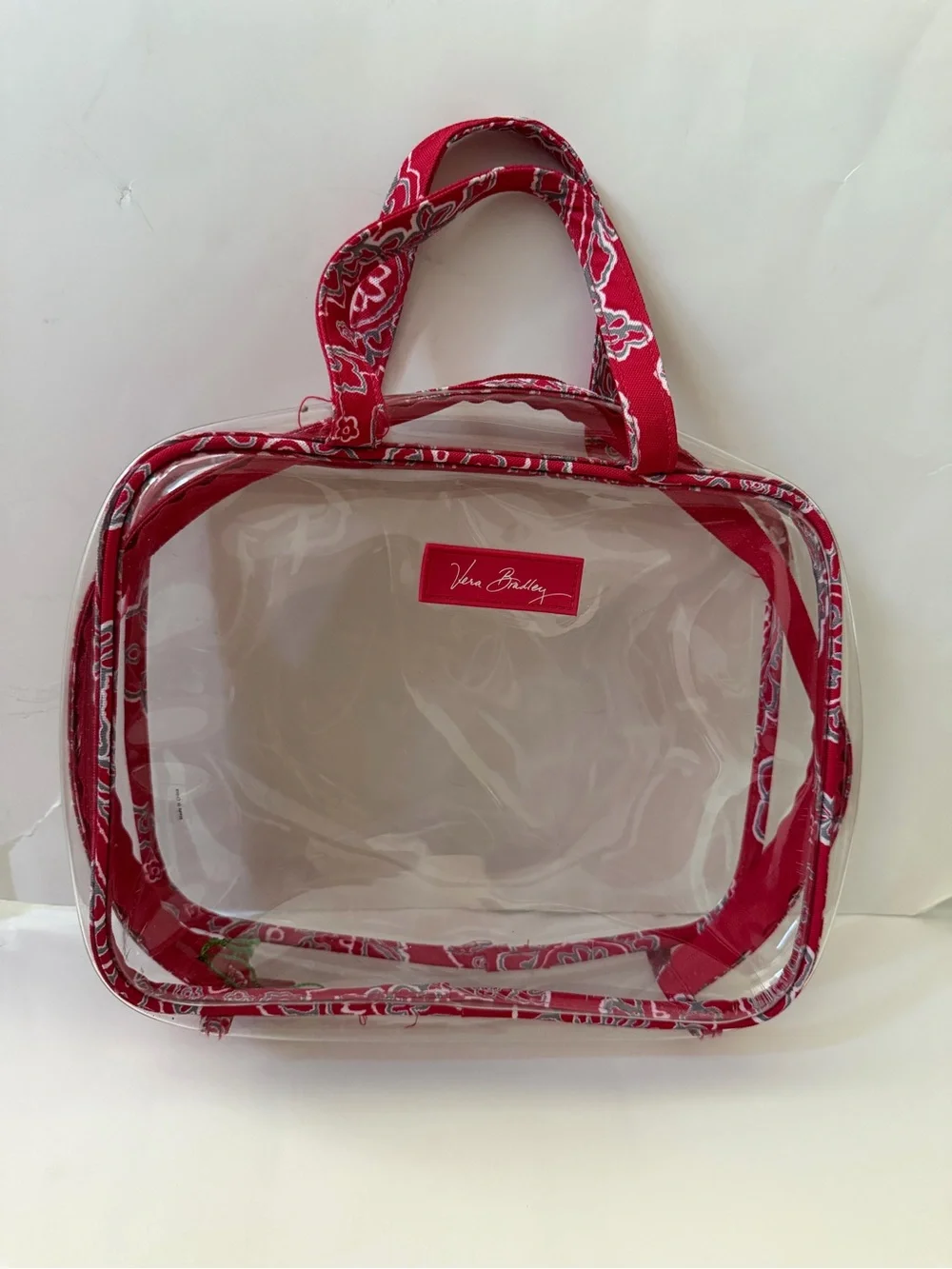 Vera Bradley Clear Cosmetic essential with Red Paisley Trim bag